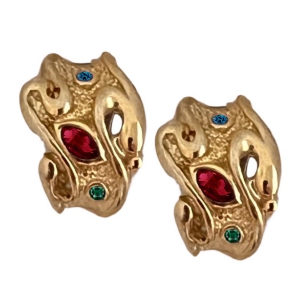 VINTAGE • Malabar Kada Antique Clip-On Earrings - Picture 1 of 4